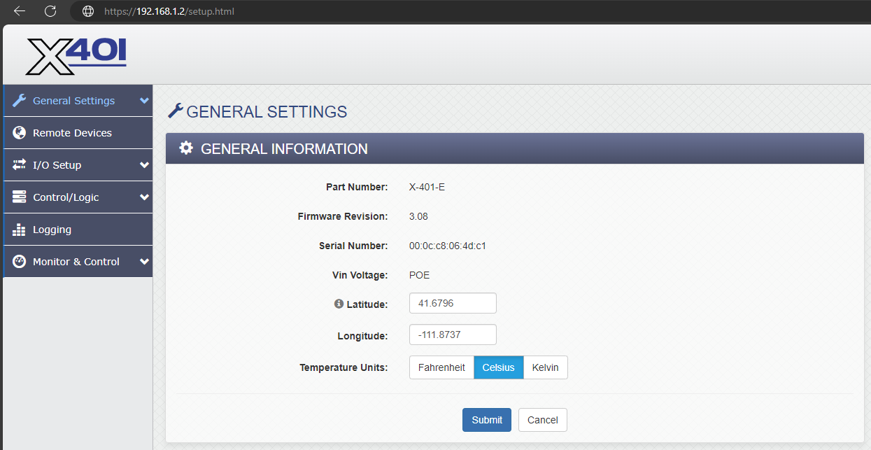 General settings page of WebRelay Admin access